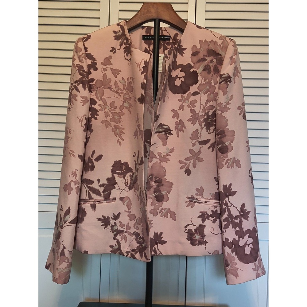 Linda Allard Ellen Tracy Silk Trimmed Silk & Wool Floral Jacket 8